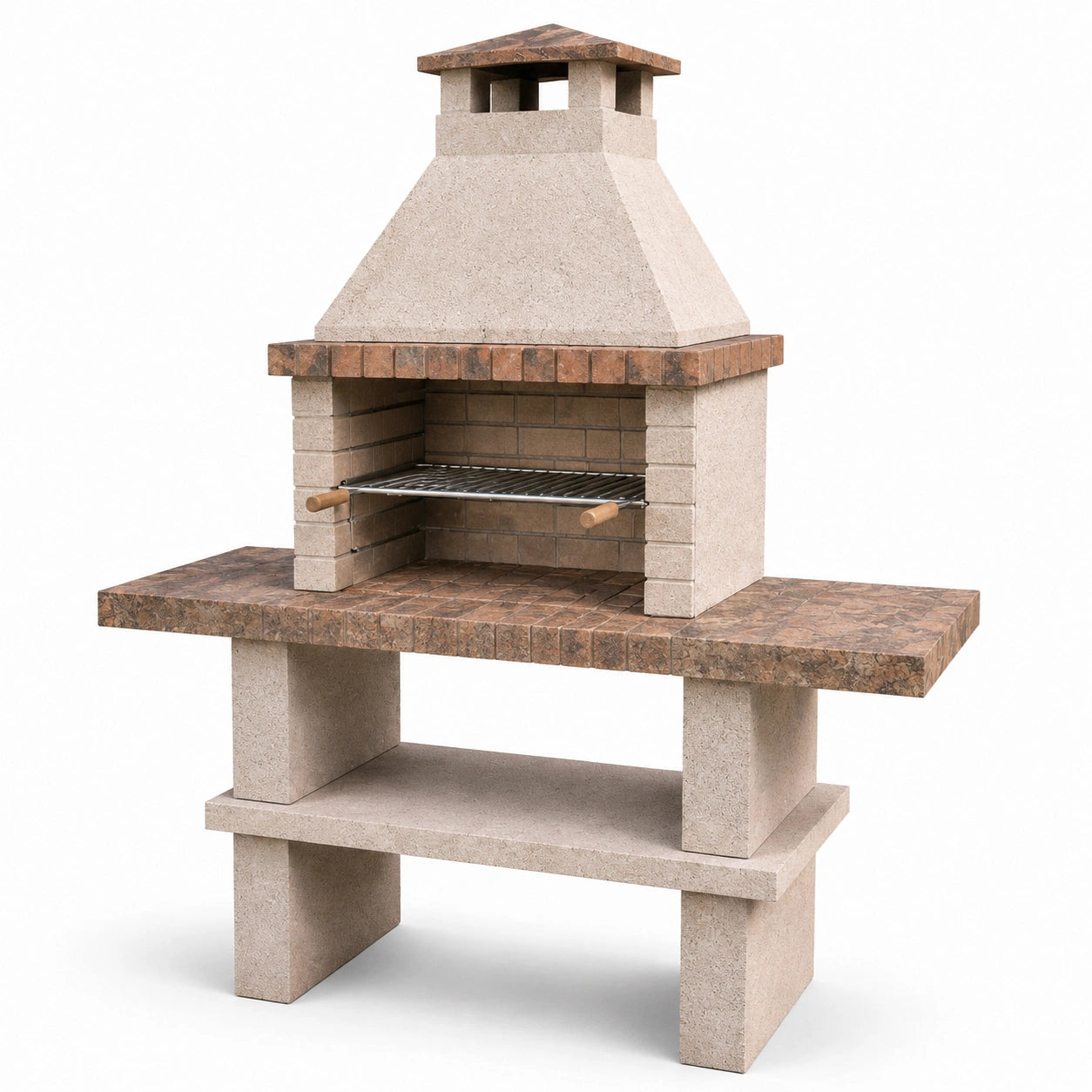 Grillkamin aus Stahlbeton mit Natursteinverkleidung 160 cm Beige/Braun