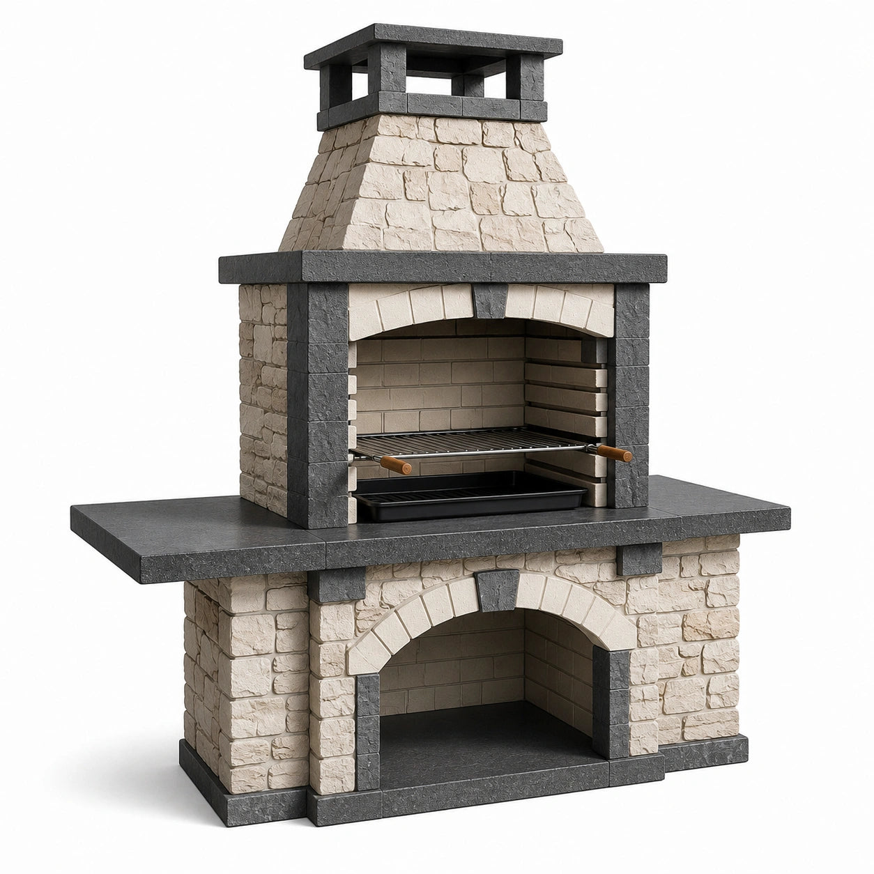 Grillkamin aus Beton mit Stahlrost, Grau/Beige
