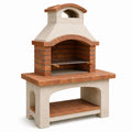 Grillkamin aus Beton und Ziegel mit Schornstein Beige/Rot