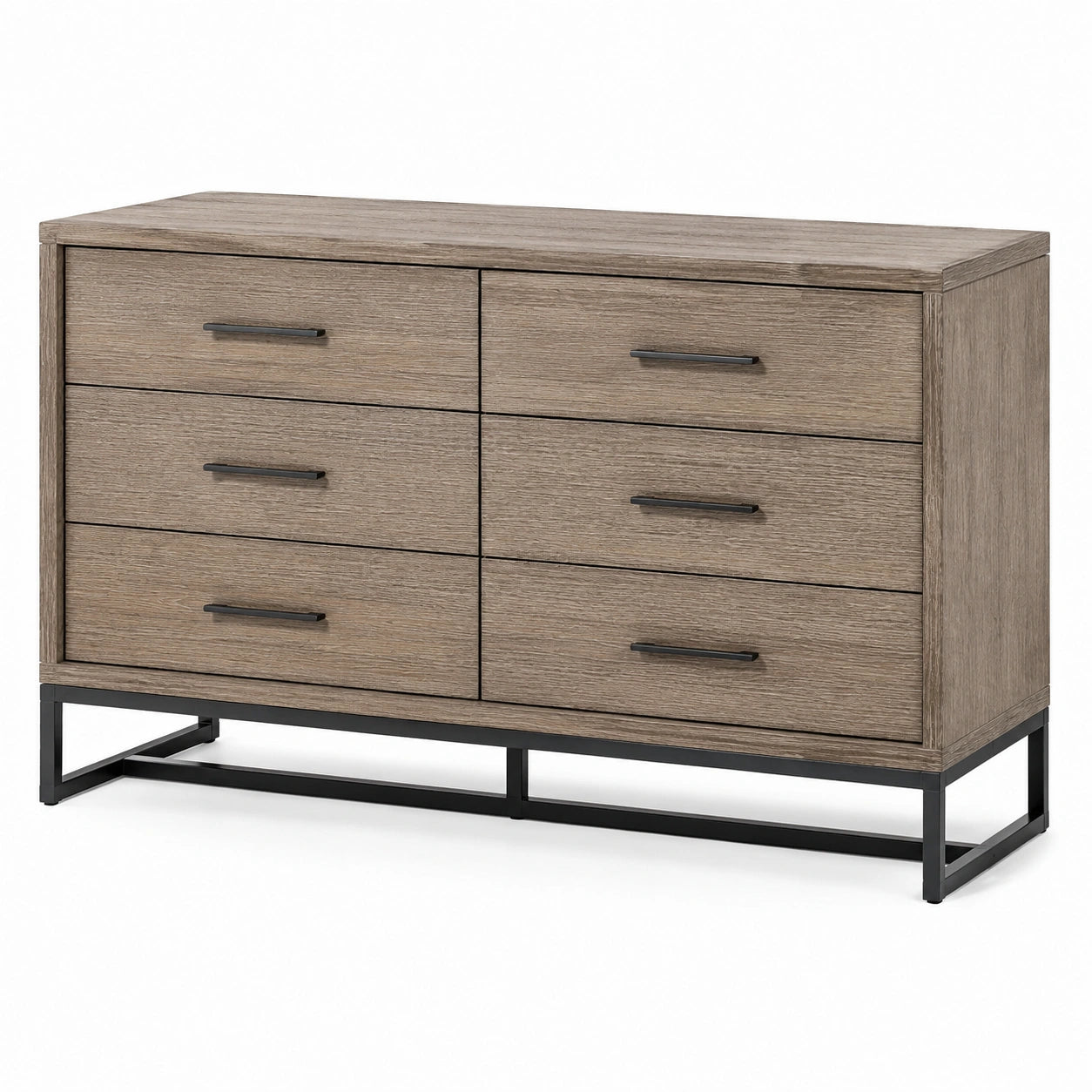Eichenholz Schubladenschrank mit Metallgestell 6 Schubladen Braun