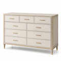 Holz Schubladenschrank 10 Schubladen Massivholz Beige/Gold 140x45x90cm