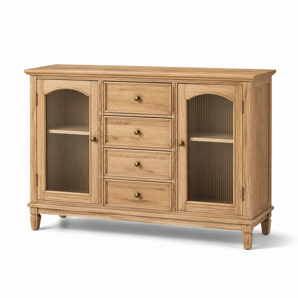 Sideboard aus Eiche mit geriffeltem Glas und Schubladen 140x85x40cm Natur