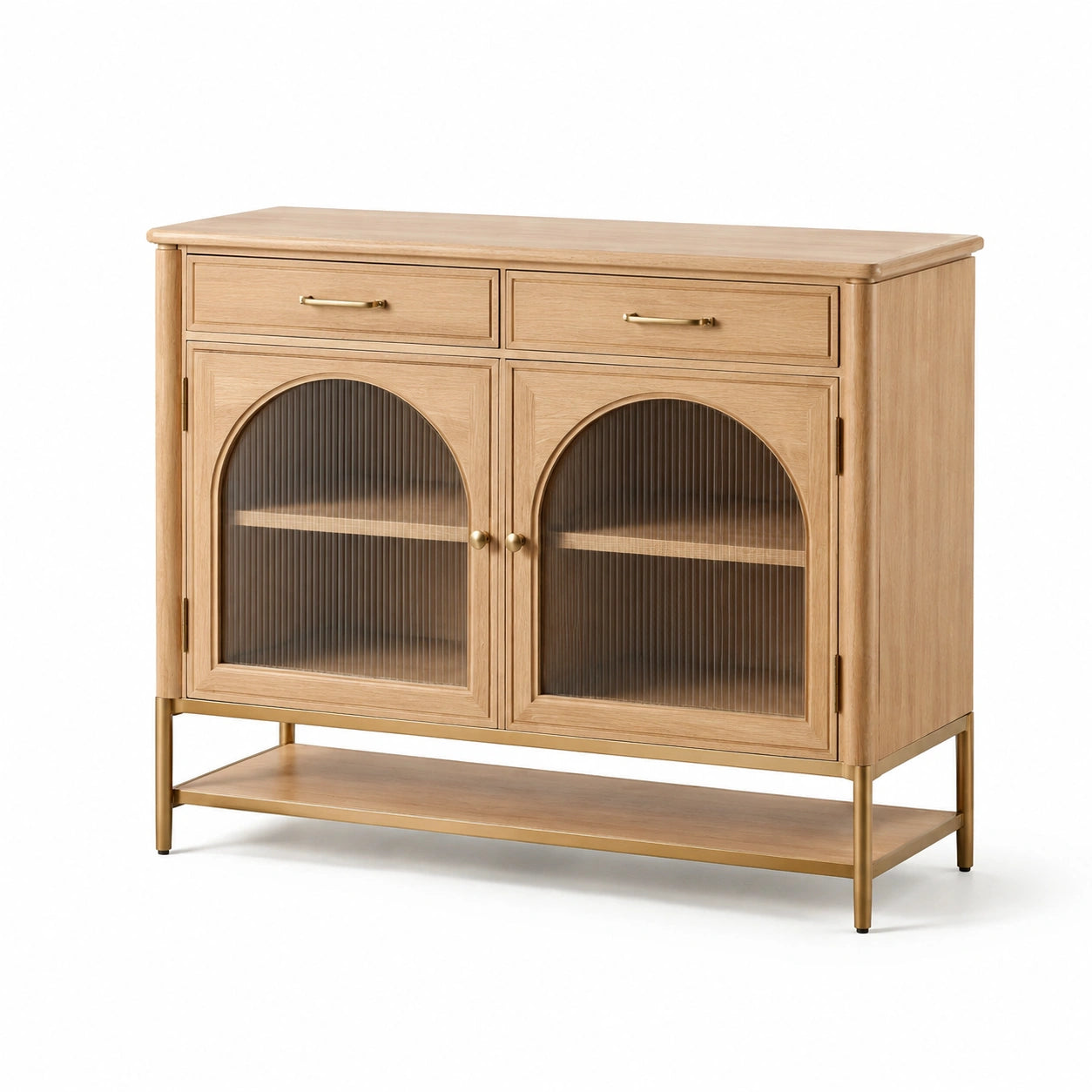 Sideboard Eichenholz geriffeltes Glas Messing Natur