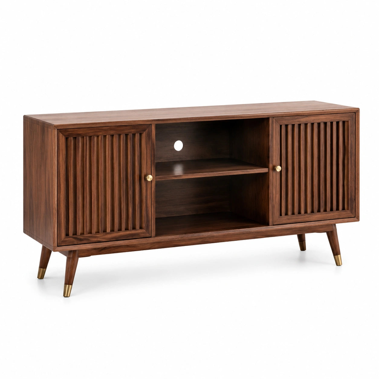 Walnussholz-Sideboard mit Lamellentüren 150x40x60cm