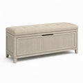 Holz Aufbewahrungsbank mit Leinenpolsterung Beige