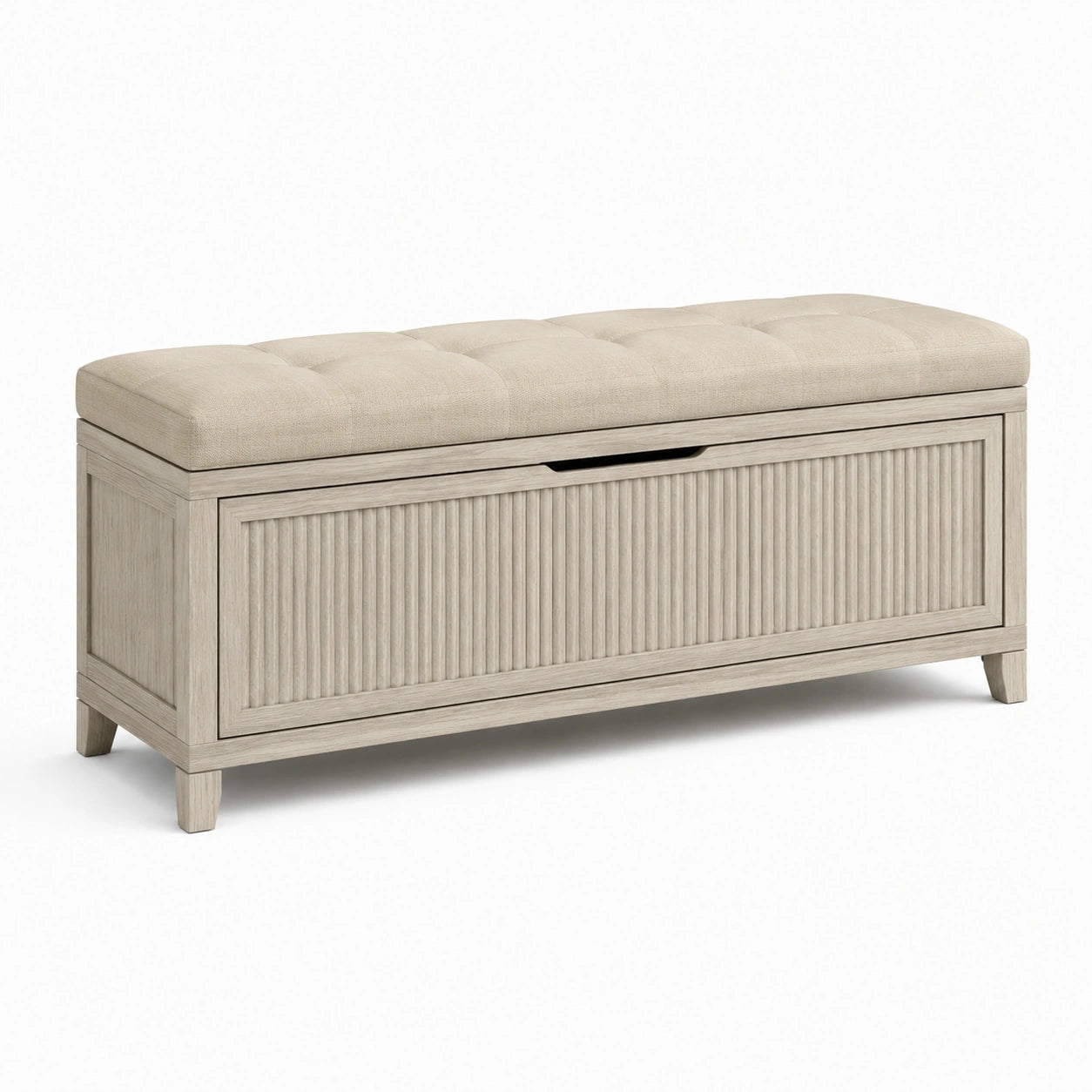 Holz Aufbewahrungsbank mit Leinenpolsterung Beige