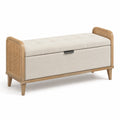 Leinenpolster-Aufbewahrungsbank mit Holzrahmen, Beige