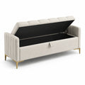 Polster-Aufbewahrungsbank in Beige mit Metallbeinen 140 cm