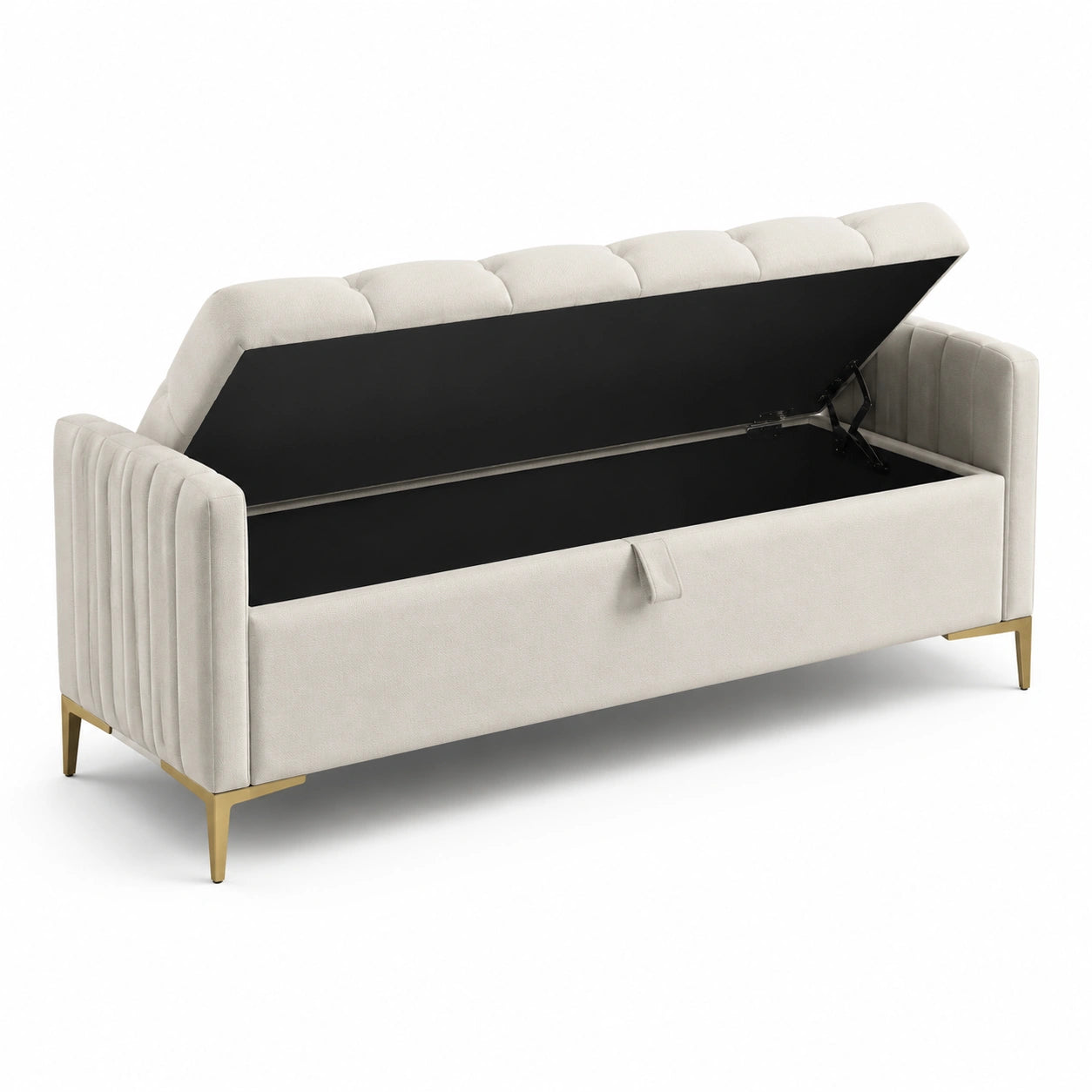 Polster-Aufbewahrungsbank in Beige mit Metallbeinen 140 cm