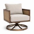 Drehsessel aus Stoff mit Walnussholz und Metallfuß, Beige