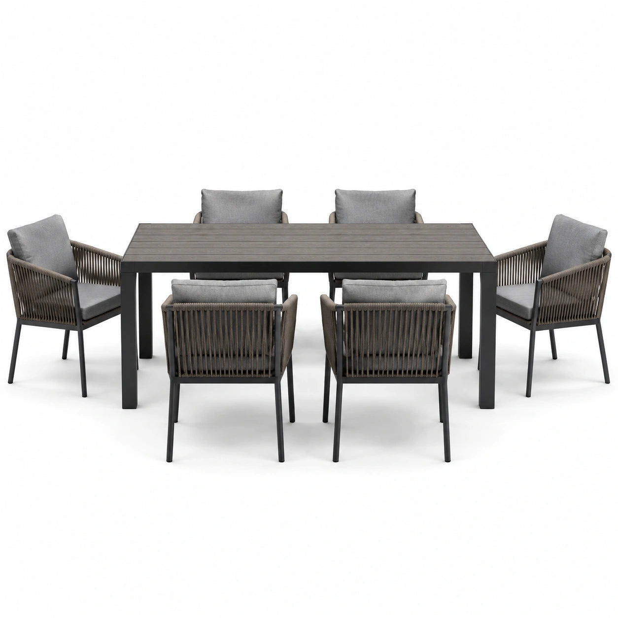 Aluminium Garten-Essgruppe 6-Sitzer mit Polywood Tischplatte und grauen Kissen