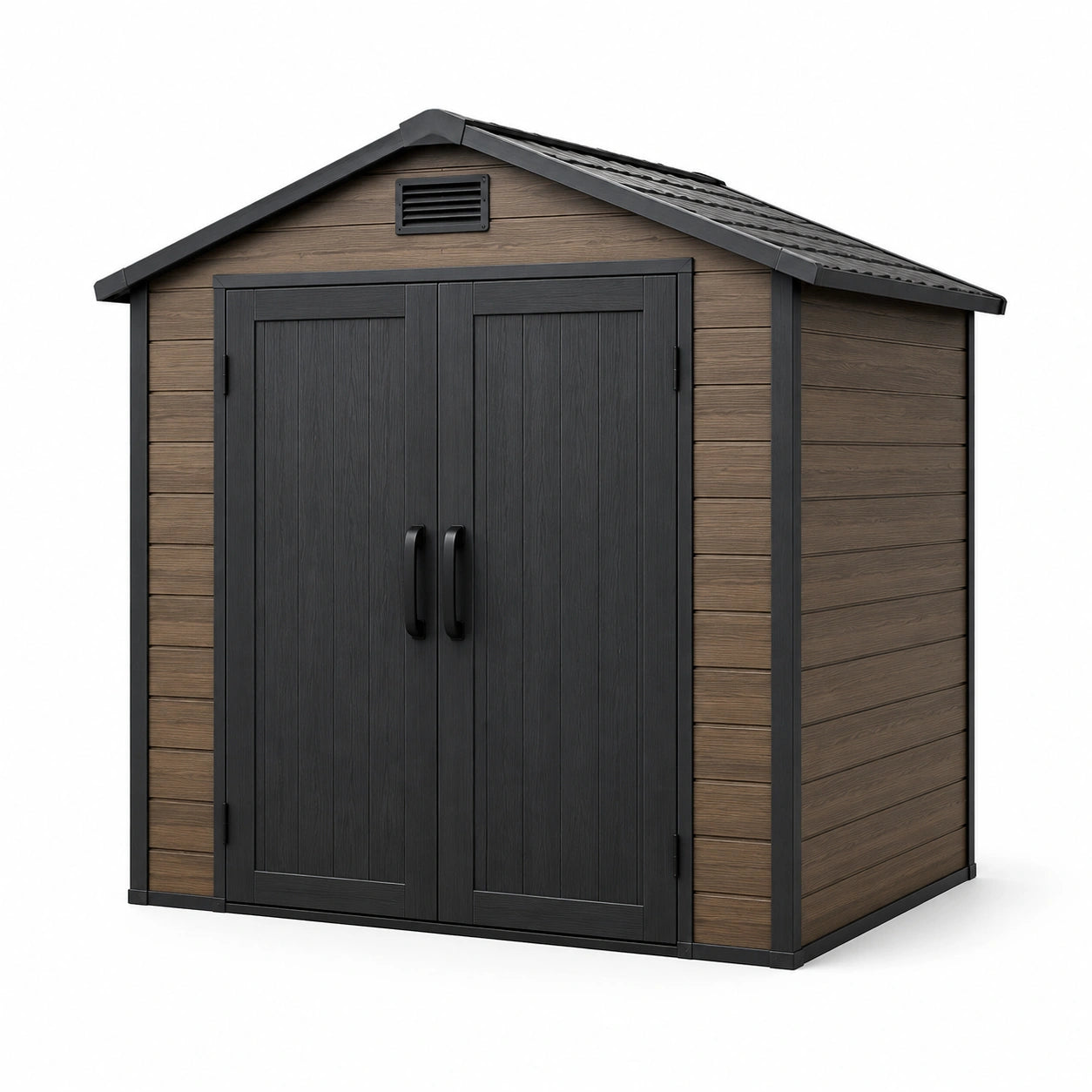 Gartenhaus aus Polypropylen in Holzoptik Braun/Schwarz 130x192x198 cm