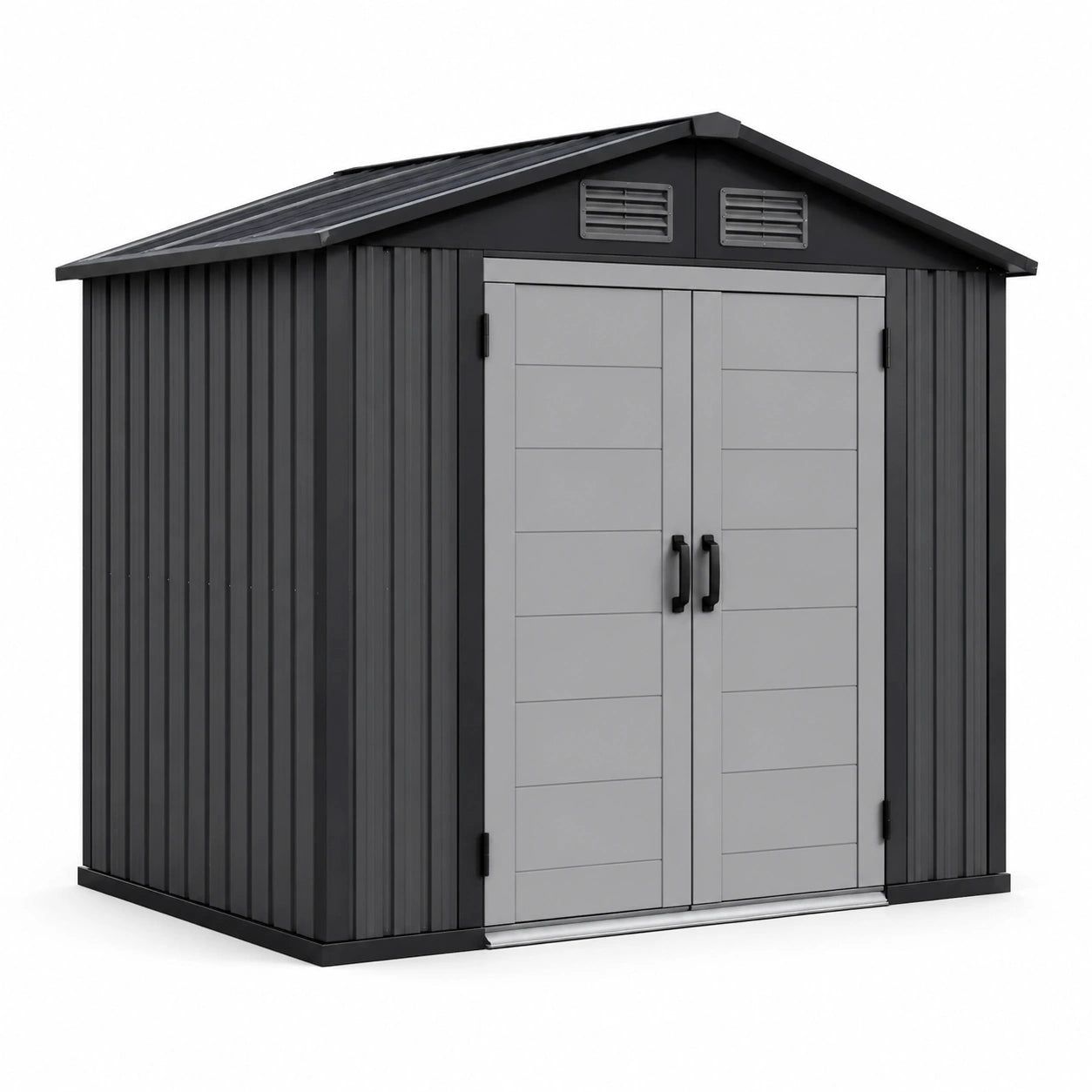Metall-Gartenhaus mit Doppeltür und Belüftung, Grau/Schwarz