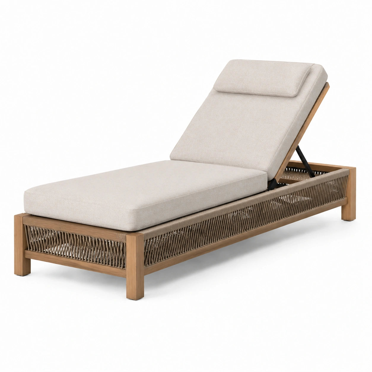 Gartenliege mit Teakholzgestell und Polyesterkissen Beige 200cm