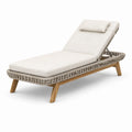 Gartenliege Teakholz Struktur Poly-Rattan Bezug Beige 200x70x35 cm