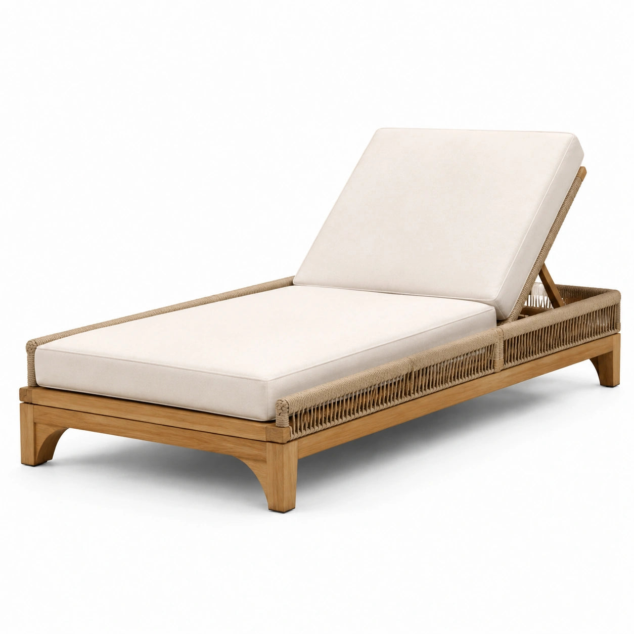Akazienholz Sonnenliege mit Polyrattan und Polyesterkissen Beige 200cm